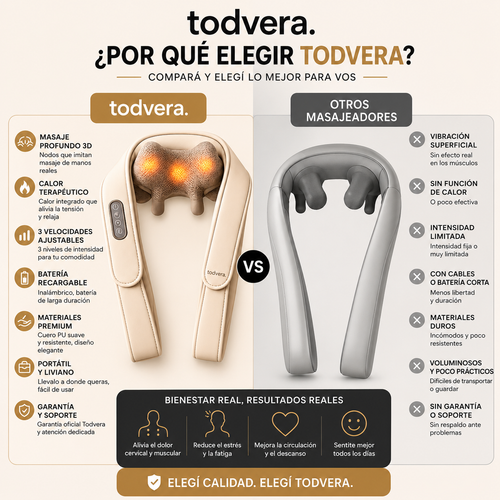 Masajeador Cervical Todvera® 3D con Calor | 3 Velocidades Regulables